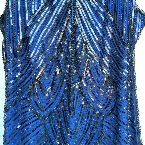 EUC Great Gatsby Style Dress. Royal Blue with Black beads and fringe. Size XXL - Picture 3 of 6